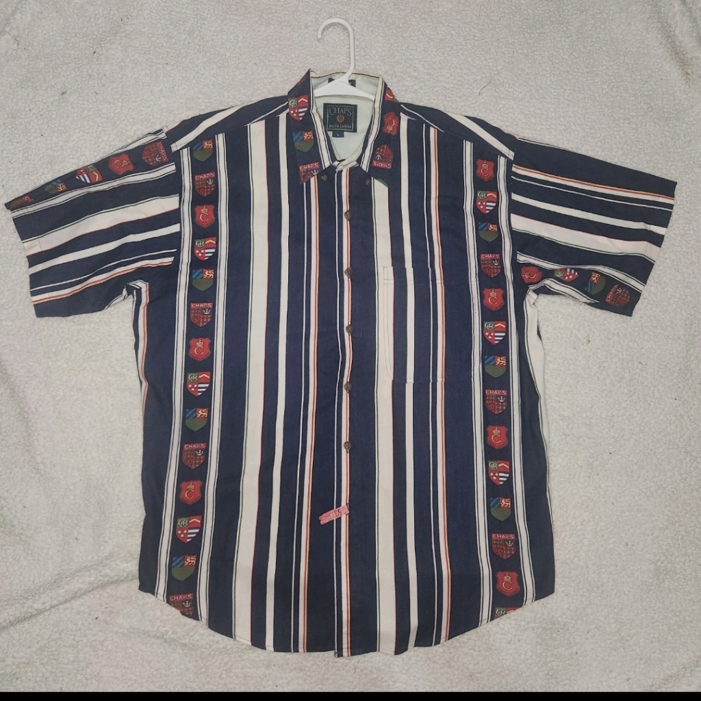 Vintage Ralph Lauren Chaps Collared Button Down Polo Logos/Emblems Rare Y2k Sz L